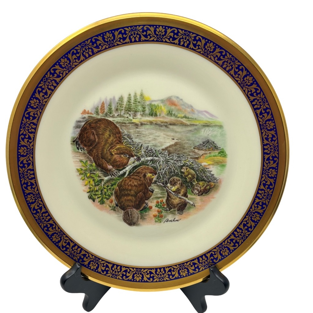 Vintage Boehm Lenox Woodland Wildlife Porcelain Collector Plate Beavers 1977 🦫
